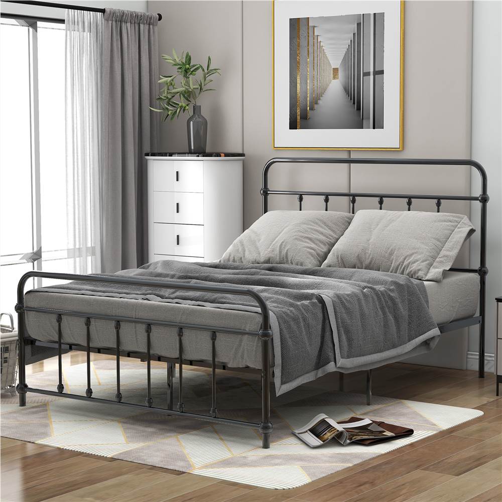 

Full Size Metal Platform Bed Frame with Headboard, Footboard, and Iron Slats Support, No Spring Box Required (Frame Only) - Black