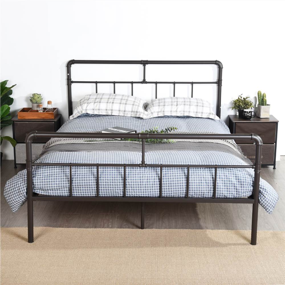

Queen Size Metal Platform Bed Frame with Headboard, Footboard, and Wooden Slats Support, No Spring Box Required (Frame Only) - Black