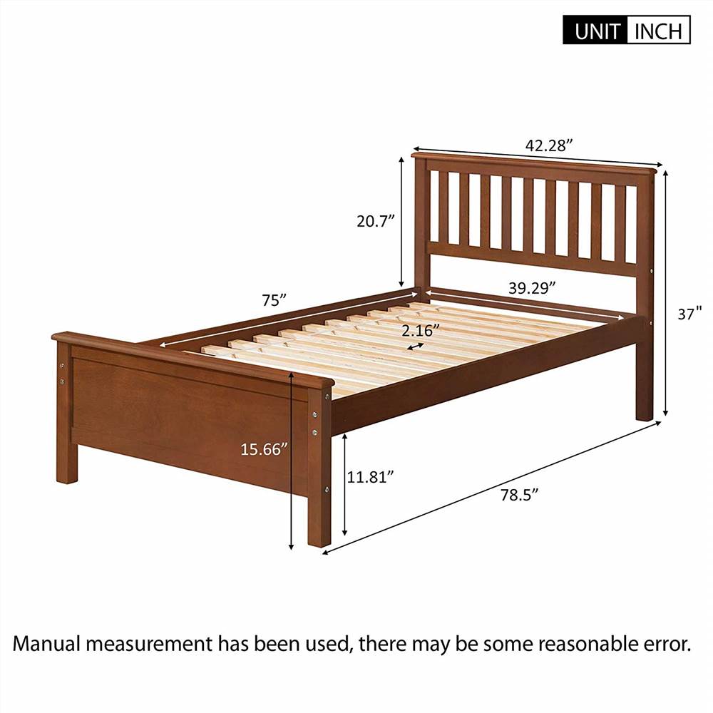 Twin Size Wooden Platform Bed Frame with Headboard Walnut