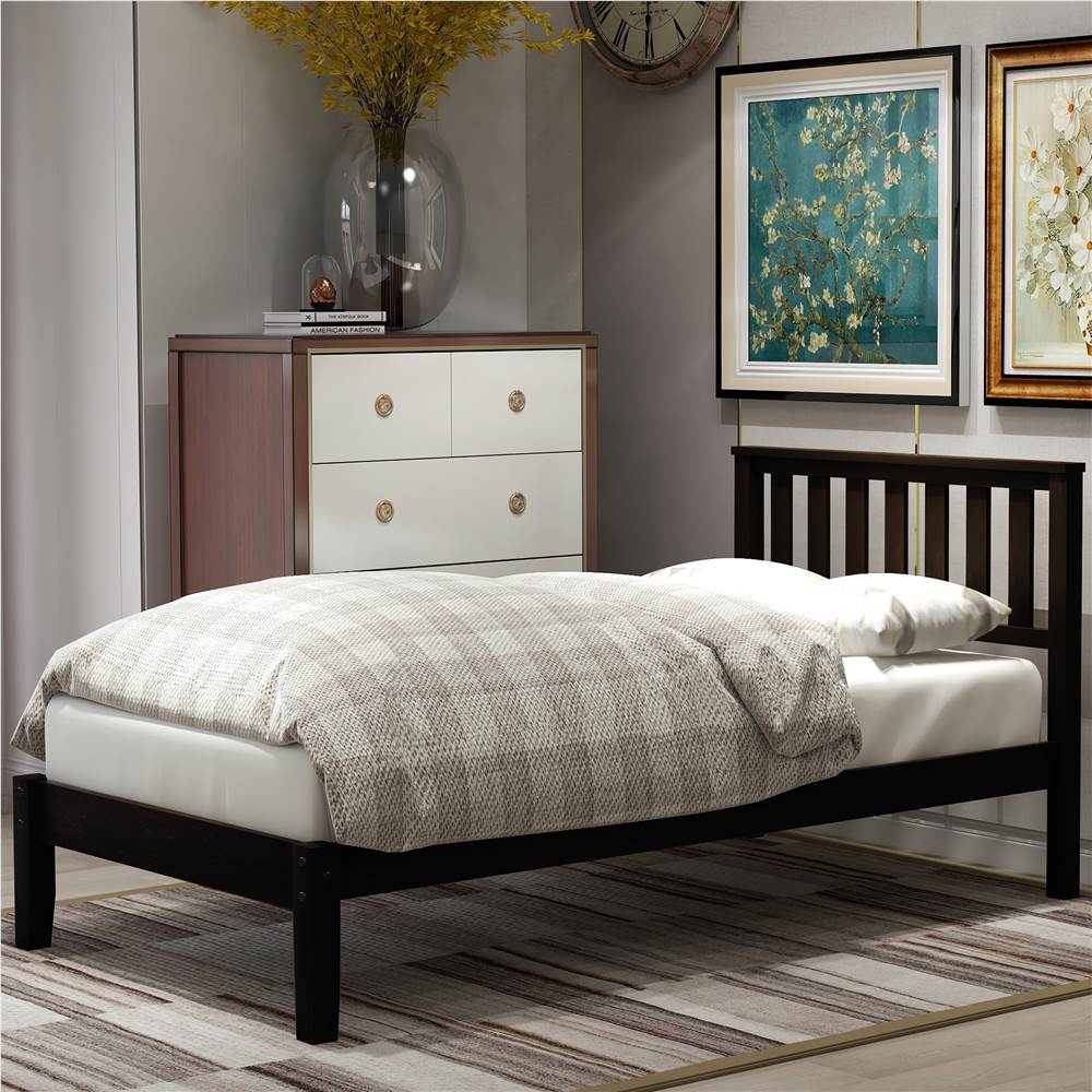 Twin Size Wooden Platform Bed Frame with Headboard, and Wooden Slats Support, No Spring Box Required (Frame Only) - Espresso