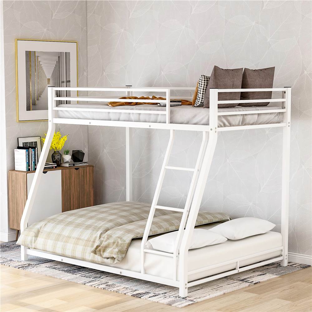 

Twin-Over-Full Size Bunk Bed Frame with Ladder, and Metal Slats Support, No Spring Box Required (Frame Only) - White