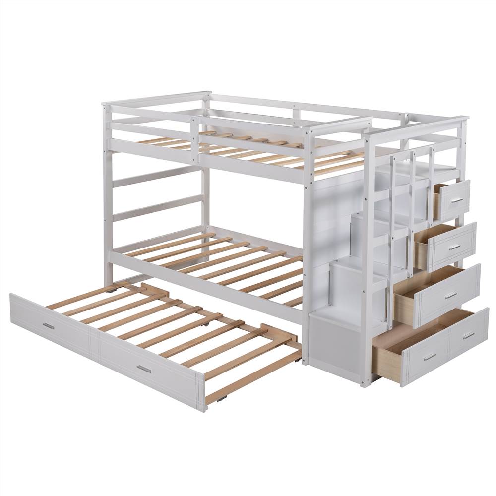 

Twin-Over-Twin Size Bunk Bed Frame with Trundle Bed, 4 Storage Drawers, and Wooden Slats Support, No Spring Box Required (Frame Only) - White