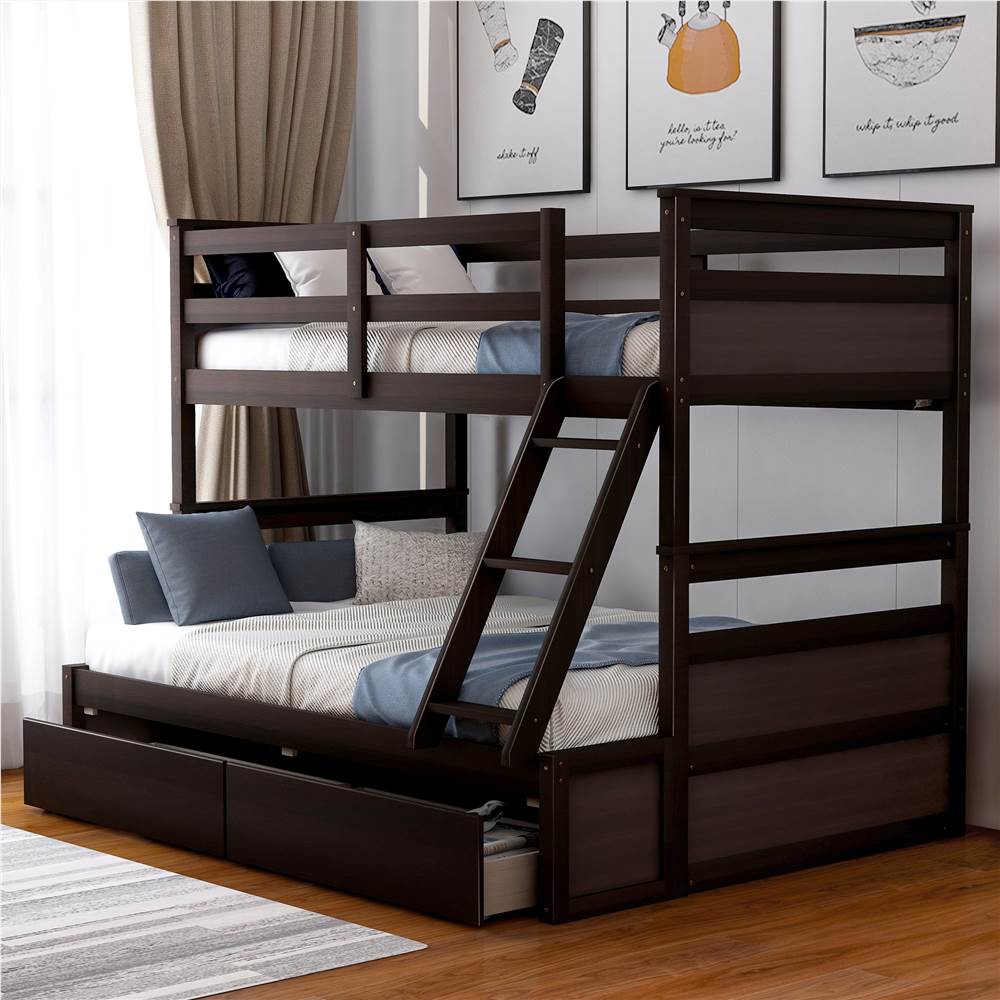 

Twin-Over-Full Size Bunk Bed Frame with 2 Storage Drawers, and Wooden Slats Support, No Spring Box Required (Frame Only) - Espresso