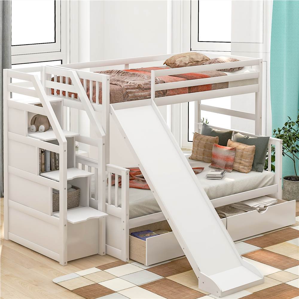 Bunk Bed Frame With 2 Drawers, 2 Full Size Bunk Beds