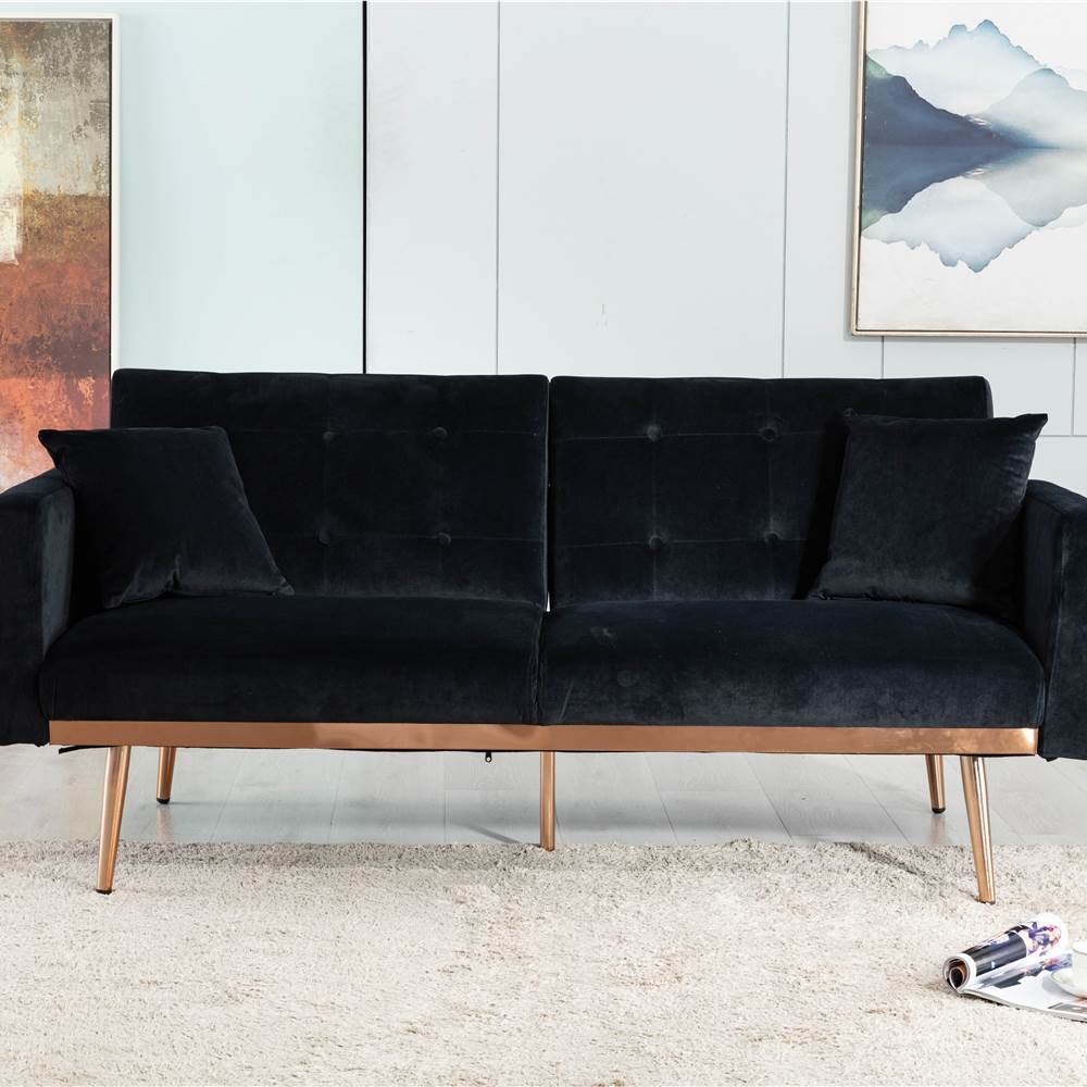 

COOLMORE 2-Seat Velvet Upholstered Sofa Bed with Metal Feet, and Adjustable Backrest, for Living Room, Bedroom, Office, Apartment - Black