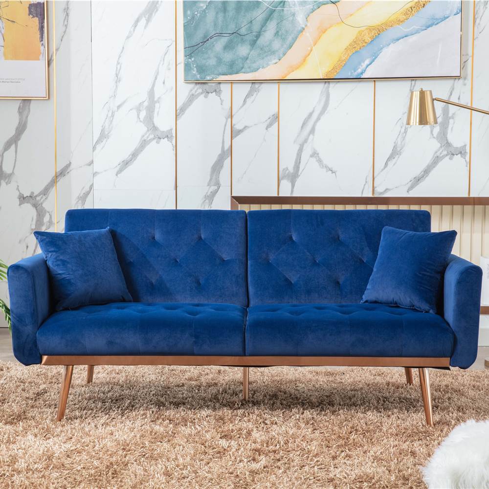 

COOLMORE 2-Seat Velvet Upholstered Sofa Bed with Metal Feet, and Adjustable Backrest, for Living Room, Bedroom, Office, Apartment - Navy