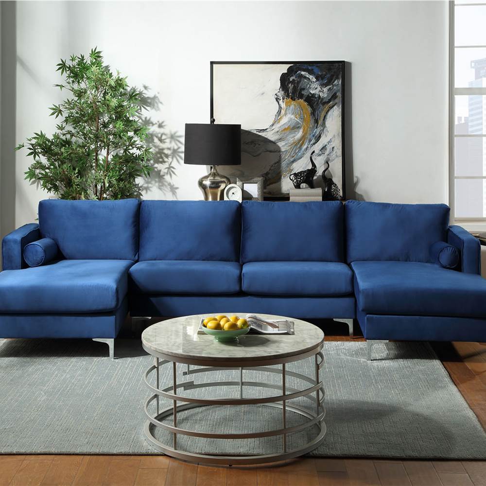 

Orisfur 124" U-Shape Velvet Upholstered Sectional Sofa with 2 Pillows, and Wooden Frame, for Living Room, Bedroom, Office, Apartment - Blue