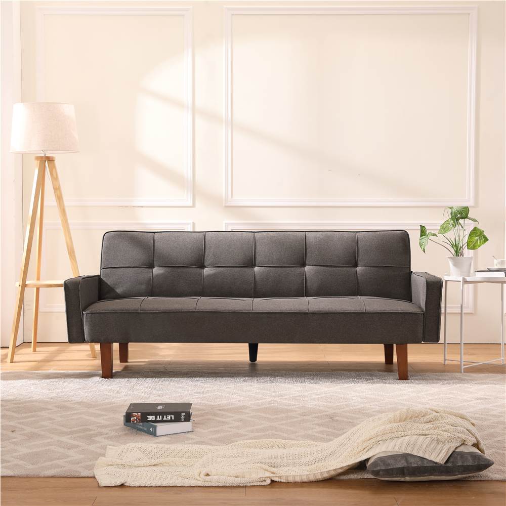 

74" Linen Fabric Upholstered Sofa Bed with Wooden Frame, for Living Room, Bedroom, Office, Apartment - Gray