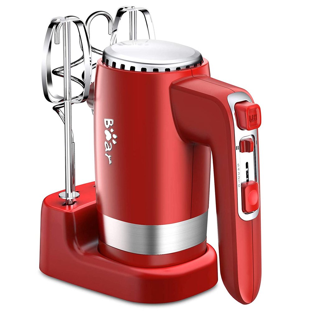 Bear Hand-held Electric Mixer 300W Power 10 Speeds for Eggs, Cream, Potatoes - Red