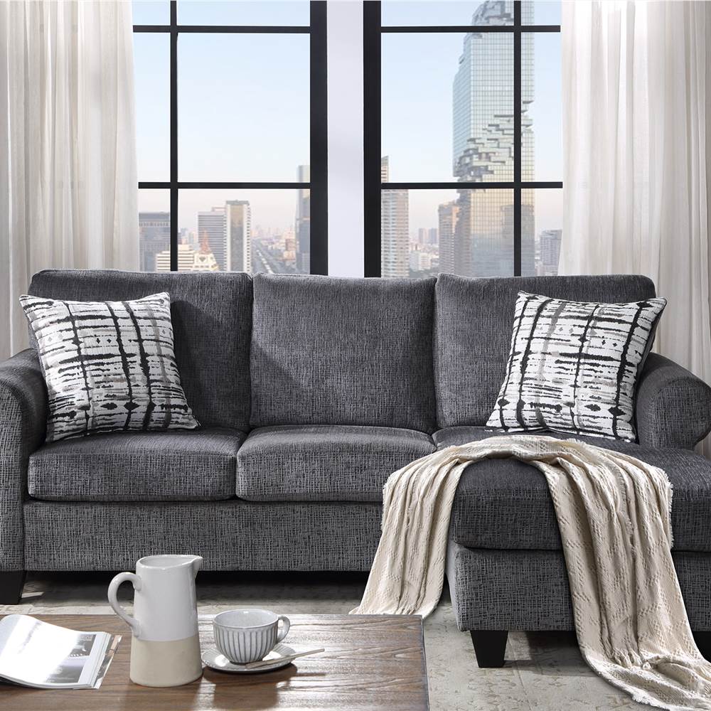 

Orisfur 3-Seat Linen Fabric Upholstered Sectional Sofa with 2 Pillows and Steel Frame, for Living Room, Bedroom, Office, Apartment - Gray