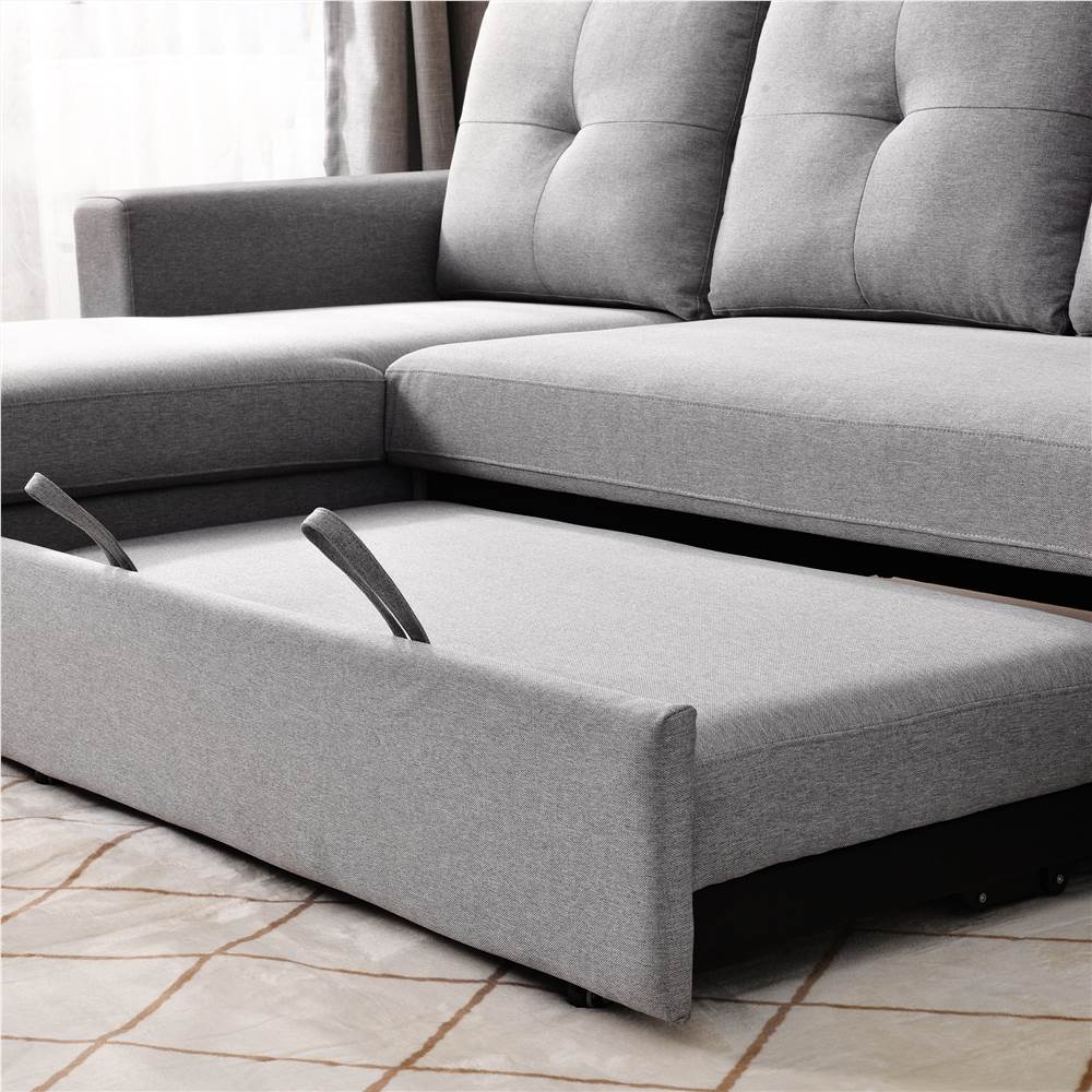 90" 3Seat Lshaped Pullout Combination Polyester Sofa Bed Gray