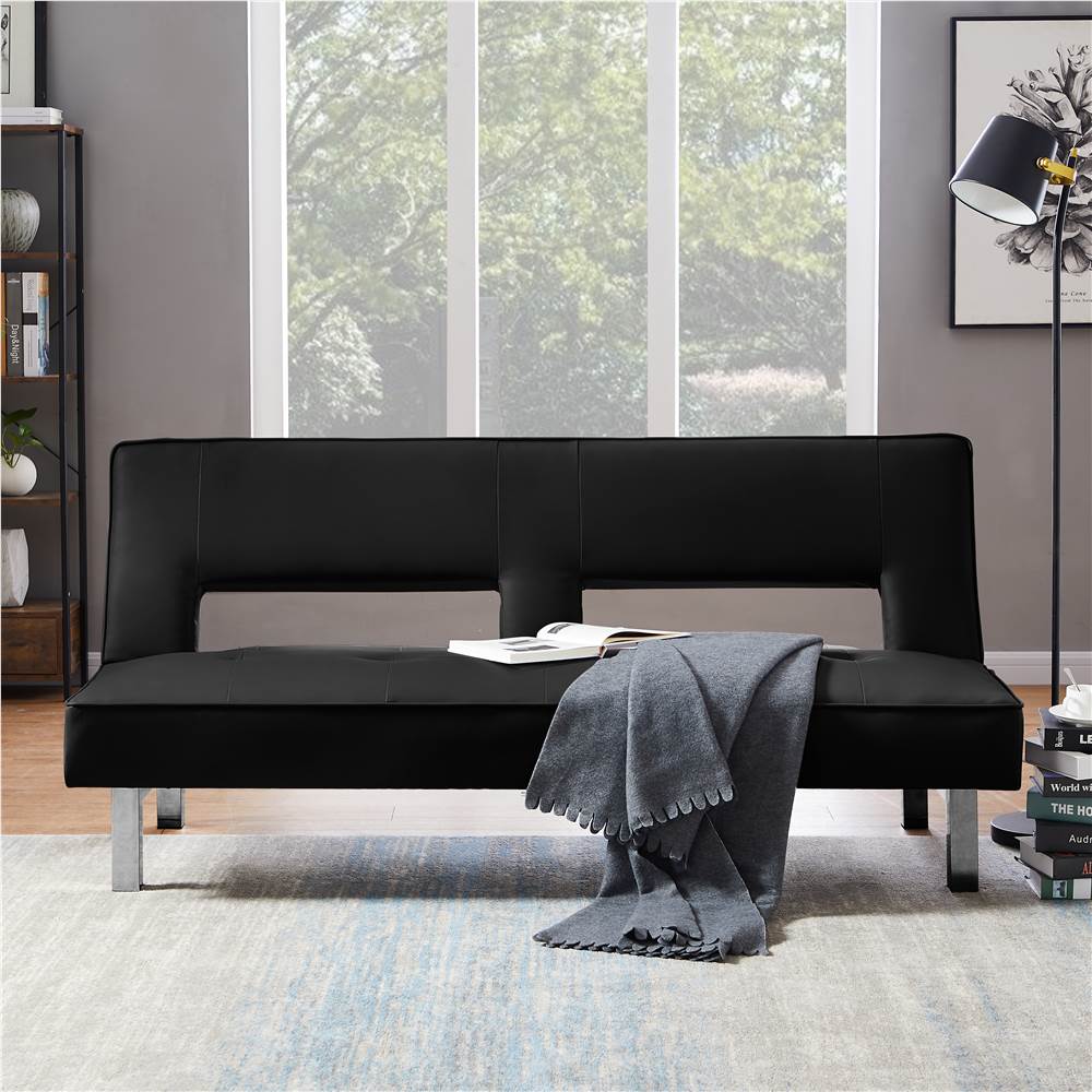68 2 Seat Pu Leather Sofa Bed With, Leather Couch Metal Legs