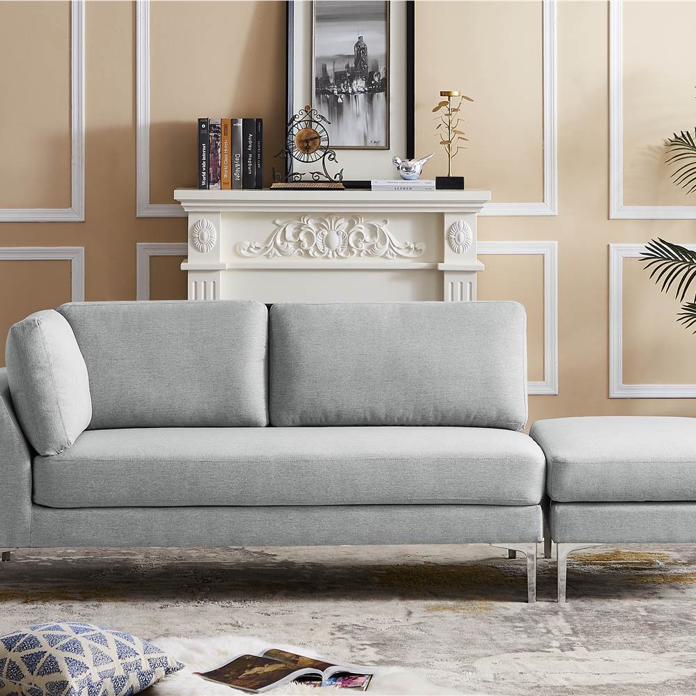 

89.4" Linen Upholstered Sofa with Ottoman and Wooden Frame, for Living Room, Bedroom, Office, Apartment - Gray