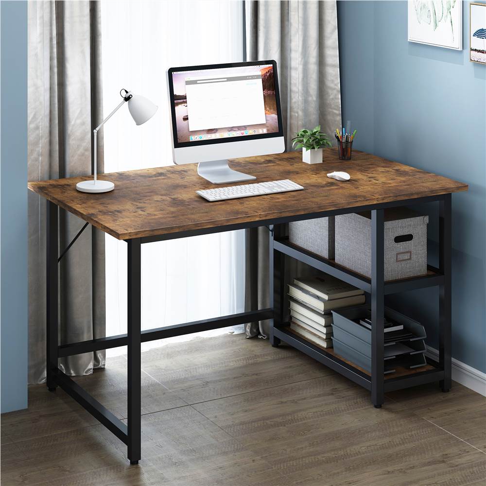

47" Home Office Computer Desk with Reversible 2-Layer Storage Shelves, and Metal Frame - Brown