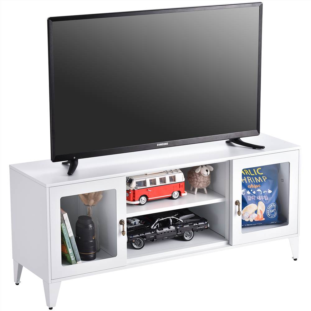 47&quot; Metal TV Stand with 2 Doors and Storage Shelves, Suitable for Placing TVs up to 55&quot;, for Living Room, Entertainment Center - White