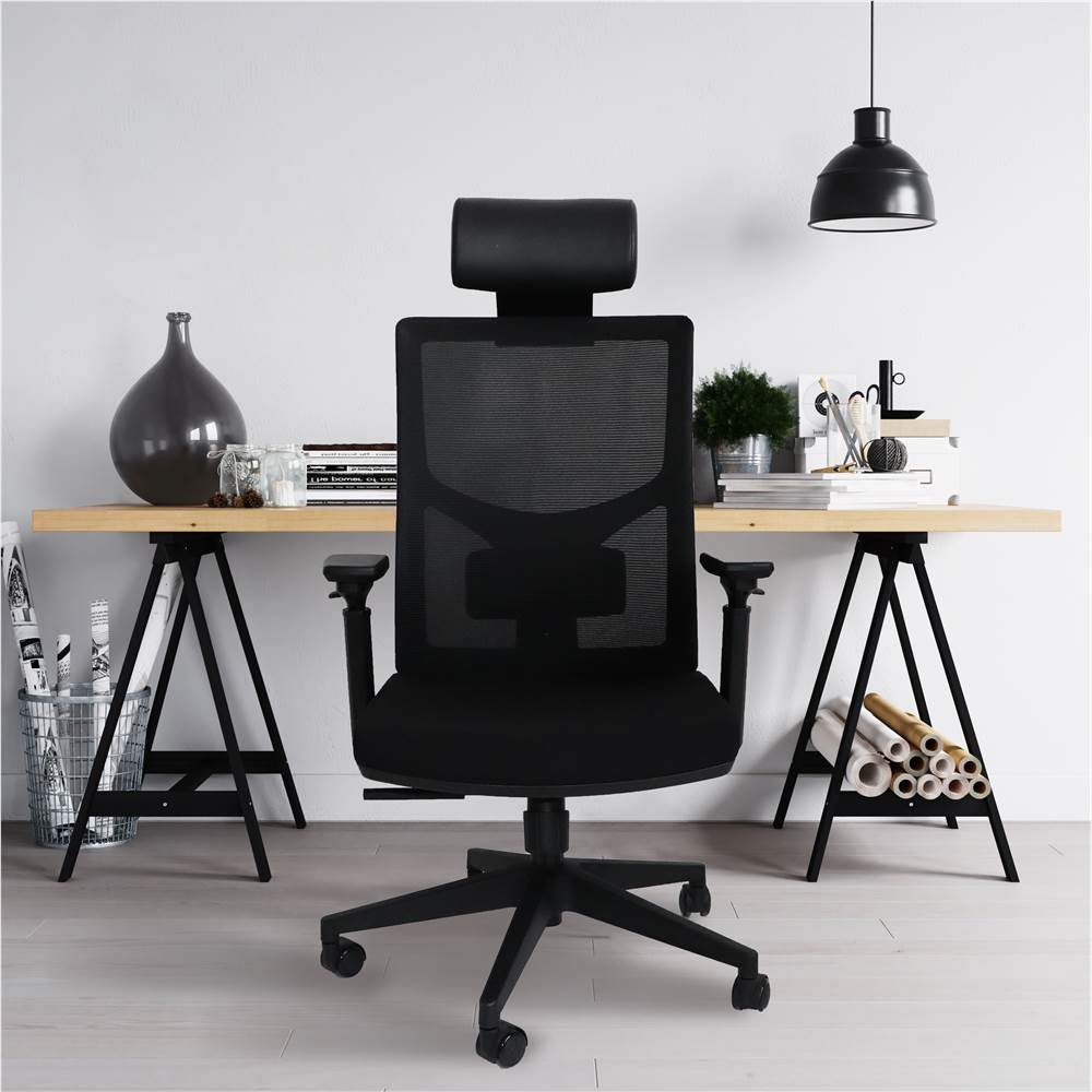 

Home Office Fabric Rotatable Office Chair Height Adjustable with Ergonomic High Backrest and Casters - Black