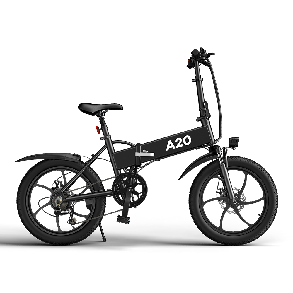ADO A20+ Electric Folding Bike 20 inch City Bicycle 350W Hall Brushless Gear DC Motor SHIMANO 7-Speed Rear Derailleur 36V 10.4Ah Removable Battery 35km/h Max speed up to 60km Max Range IPX5 Double Shock-absorption Aluminum alloy Frame - Black