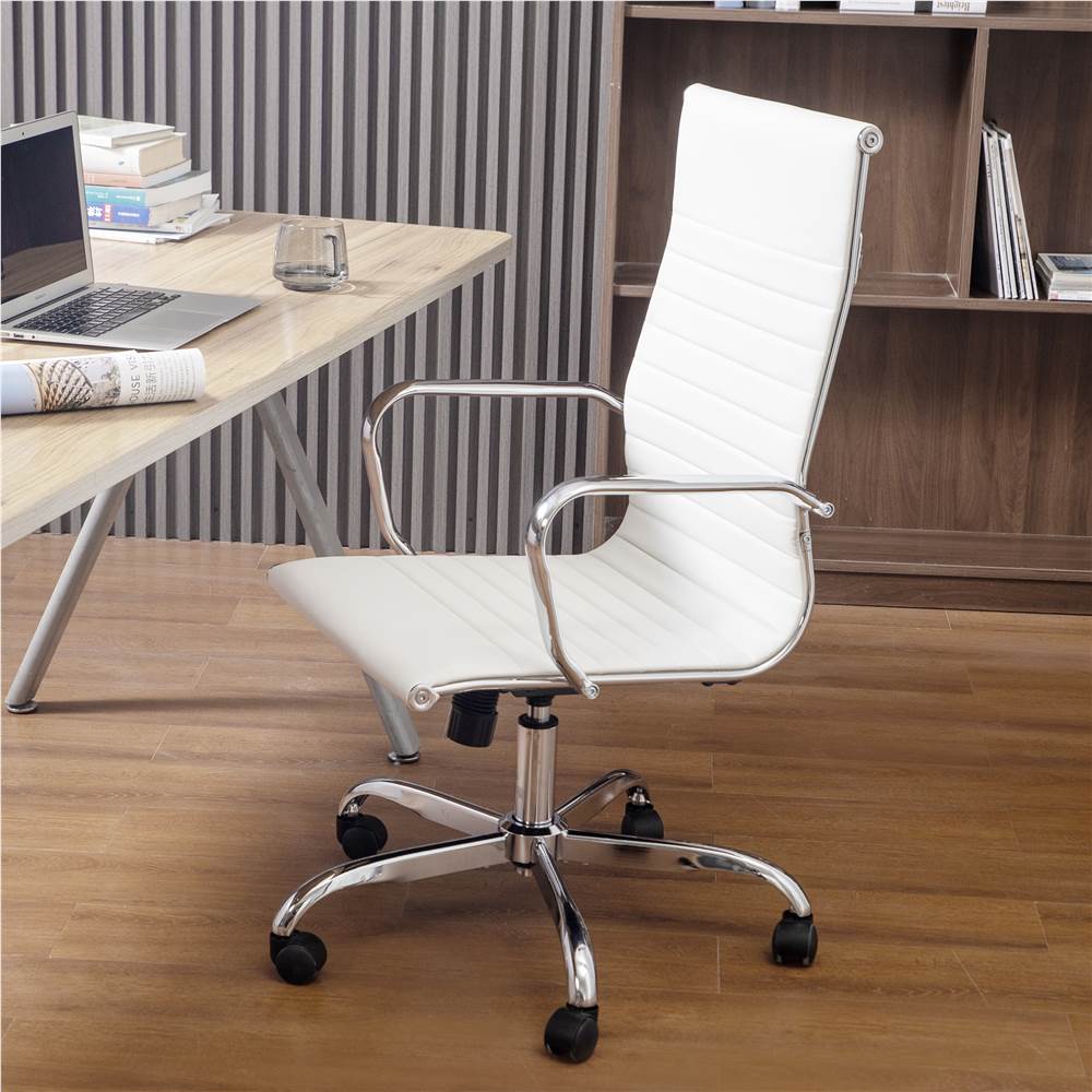 PU Leather Rotating Office Chair Height Adjustable White