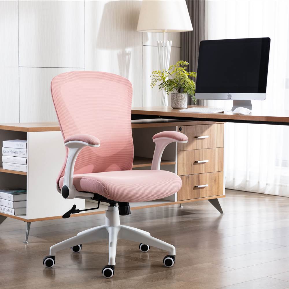 

Home Office Mesh Rotatable Chair Height Adjustable with Ergonomic High Backrest and Casters - Pink