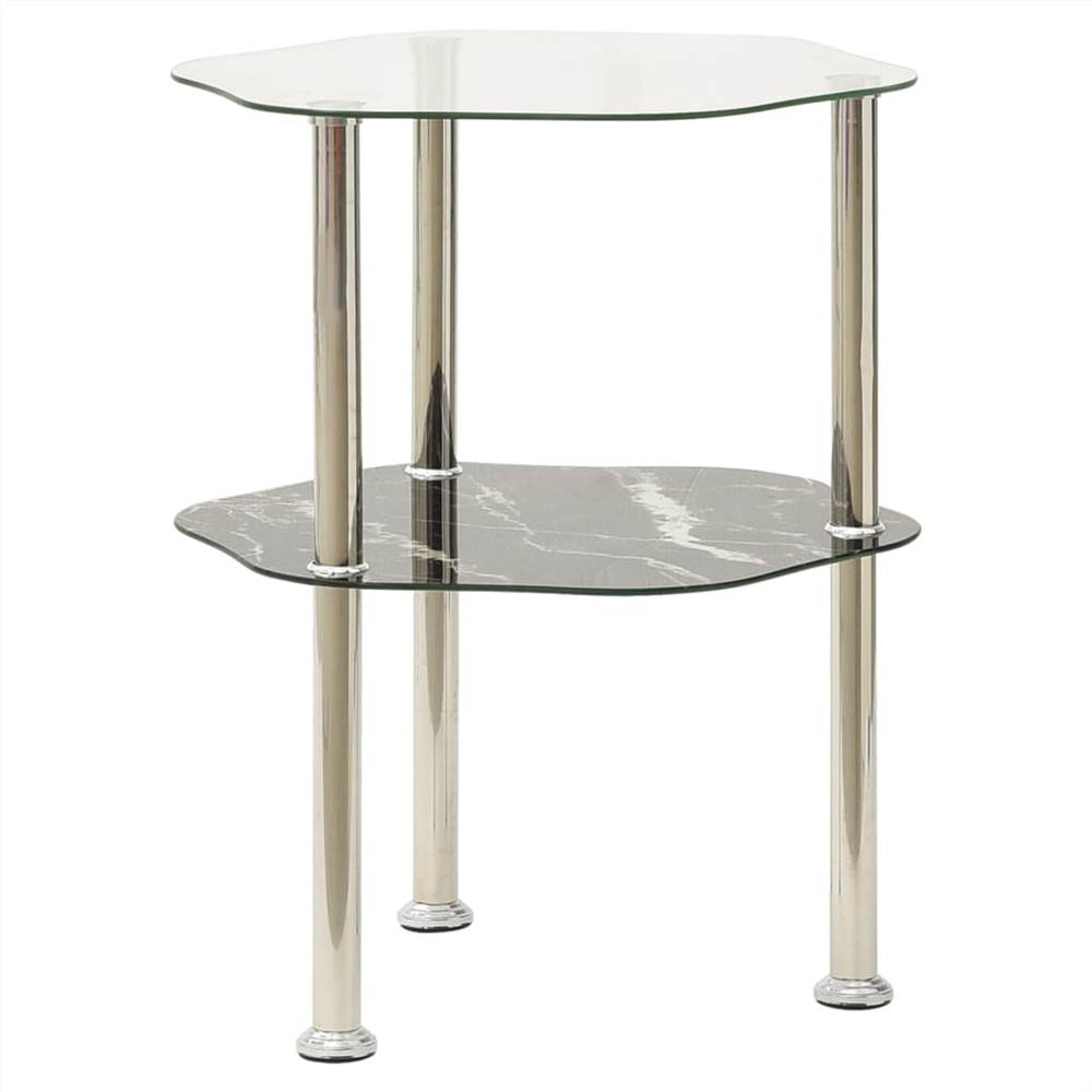 2-Tier Side Table Transparent & Black 38x38x50cm Tempered Glass