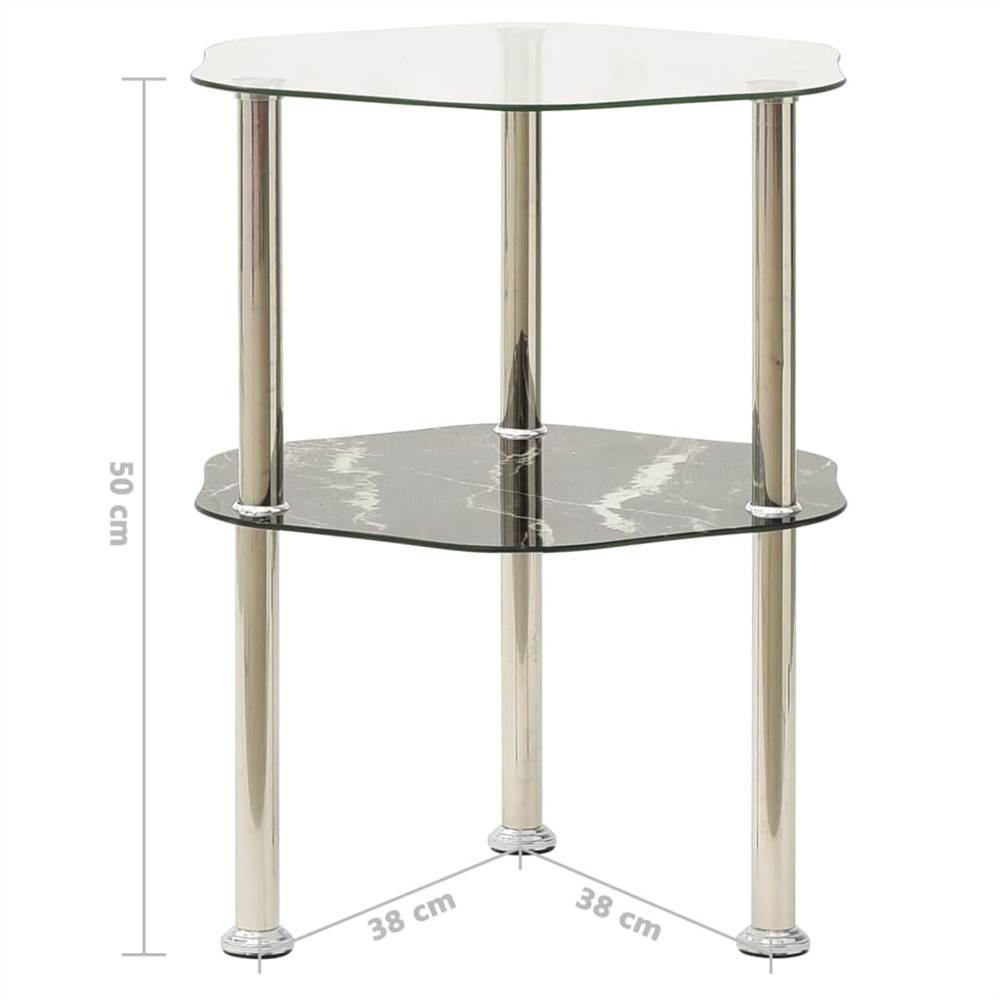 2-Tier Side Table Transparent & Black 38x38x50cm Tempered Glass