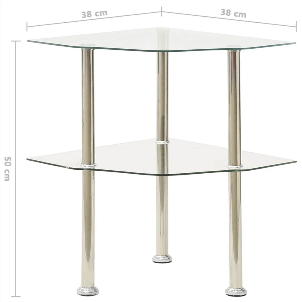 2-Tier Side Table Transparent 38x38x50 cm Tempered Glass
