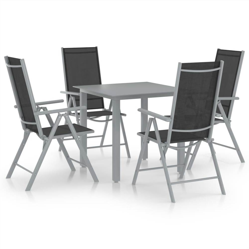 

5 Piece Garden Dining Set Aluminium Silver and Black