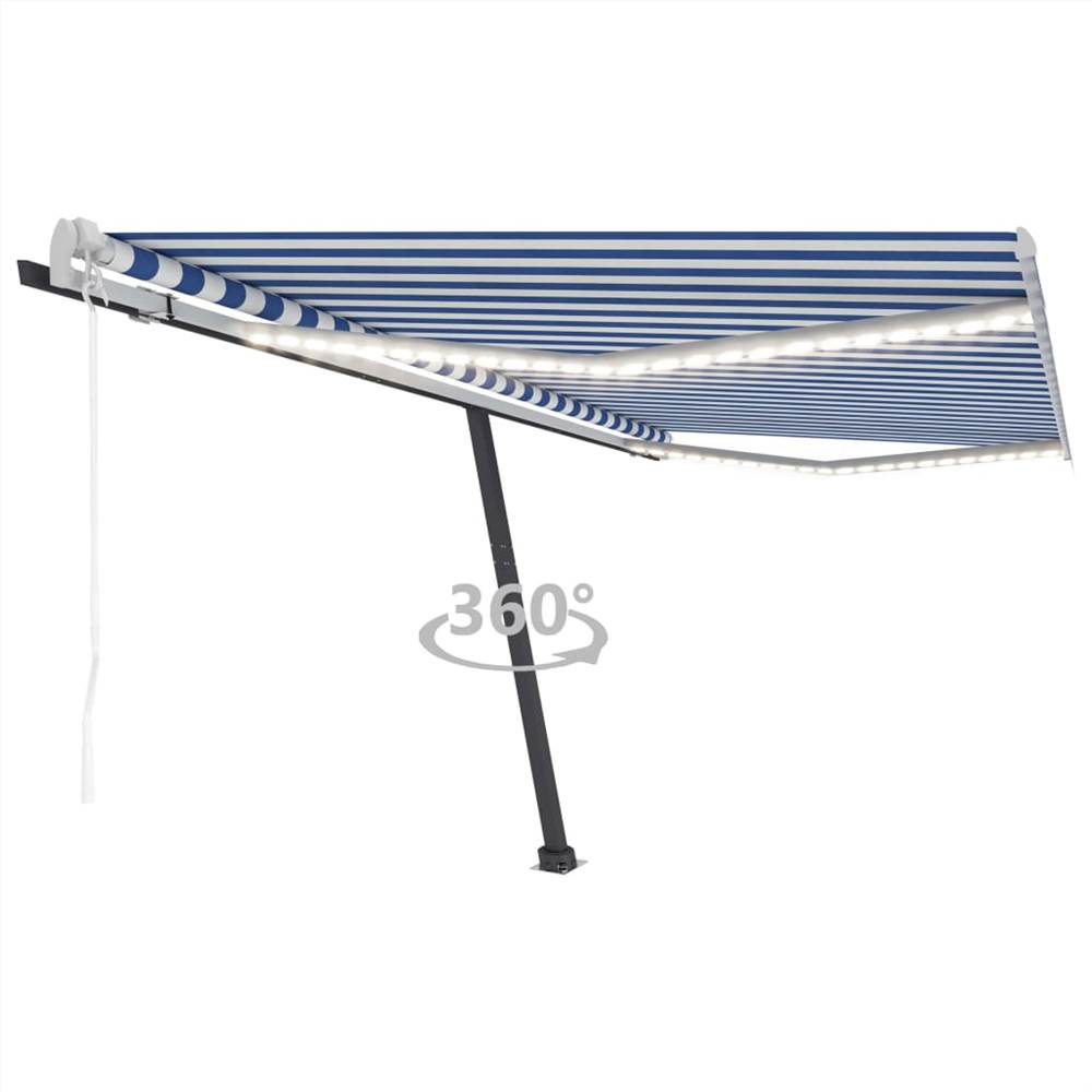 Automatic Awning with LED&Wind Sensor 400x350 cm Blue and White