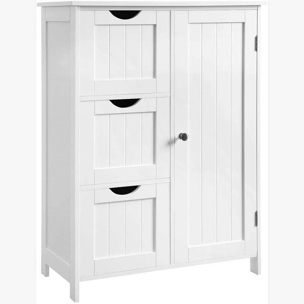 Bathroom Floor Storage Cabinet with 3 Drawers and 1 Adjustable Shelf - White