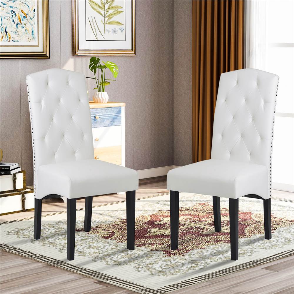 Modern Style PU Leather Dining Chair Set of 2, with Solid Wood Legs, for Restaurant, Cafe, Tavern, Office, Living Room - White