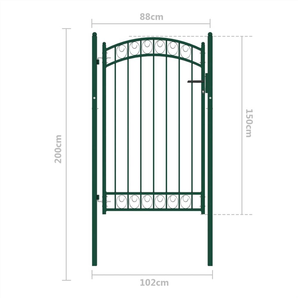 Fence Gate with Arched Top Steel 100x150 cm Green