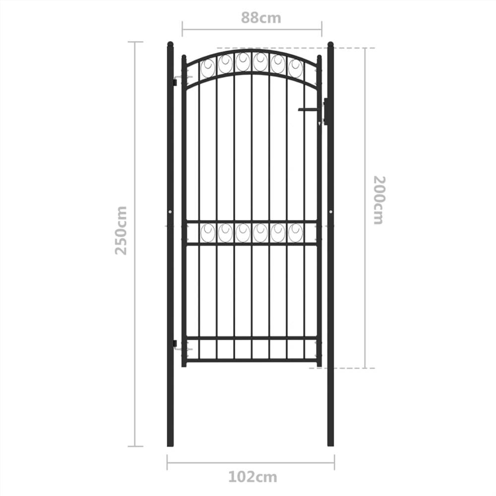 Fence Gate with Arched Top Steel 100x200 cm Black