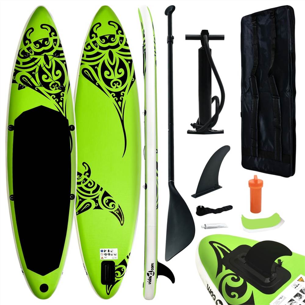 Set Stand Up Surf Paddleboard Gonfiabile 320 x 76 x 15 cm, Adatto per Adulti e Principianti - Verde