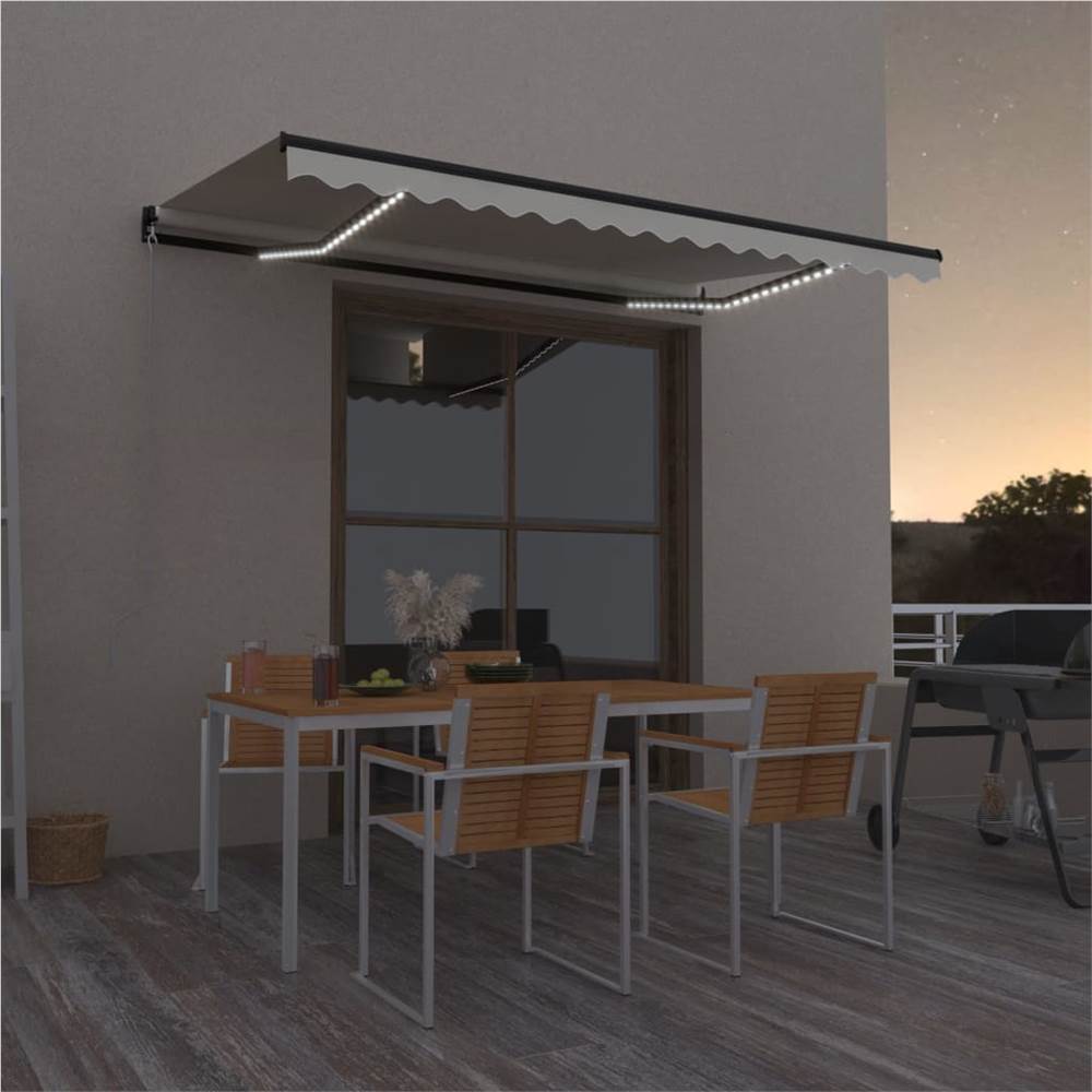 Manual Retractable Awning with LED 450x300 cm Cream