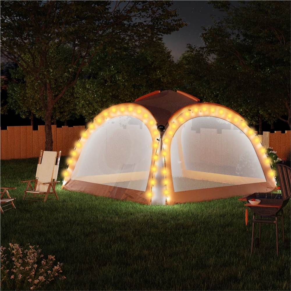 خيمة حفلات مزودة بمصابيح LED و 4 جدران جانبية مقاس 3.6x3.6x2.3 متر باللون الرمادي والبرتقالي
