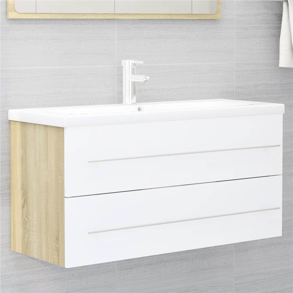 Sink Cabinet White and Sonoma Oak 100x38.5x48 cm Chipboard