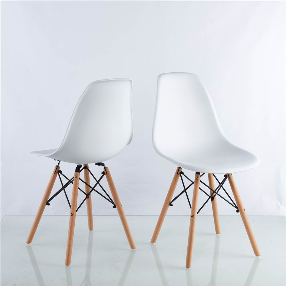

Modern Minimalist Style PP Backrest Dining Chair Set of 2, with Wooden Legs for Restaurant, Cafe, Tavern, Office, Living Room - White