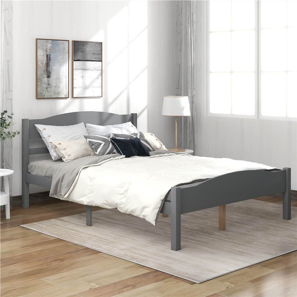 

Full-Size Platform Bed Frame with Horizontal Strip Hollow Shape Headboard, and Wooden Slats Support, No Box Spring Needed (Only Frame) - Gray