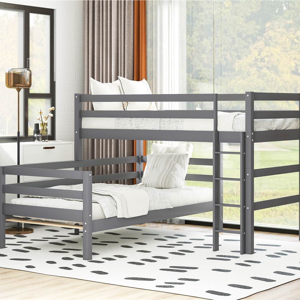 

Twin-Over-Twin Size Splittable Bunk Bed Frame with Ladder, and Wooden Slats Support, No Spring Box Required (Frame Only) - Gray