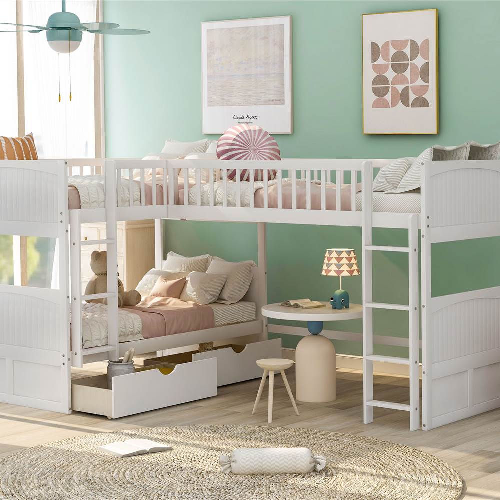 Shaped Bunk Bed Frame With Loft, Twin Over L Shaped Bunk Bed