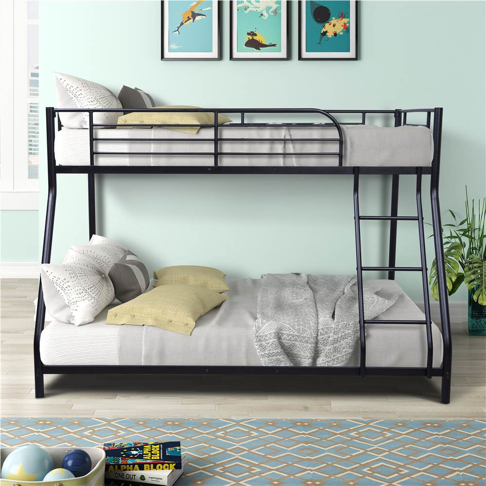 

Twin-Over-Full Size Bunk Bed Frame with Ladder, and Metal Slats Support, No Spring Box Required (Frame Only) - Black
