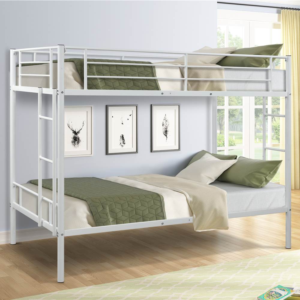 

Twin-Over-Twin Size Bunk Bed Frame with Two-Side Ladders, and Metal Slats Support, No Spring Box Required (Frame Only) - White