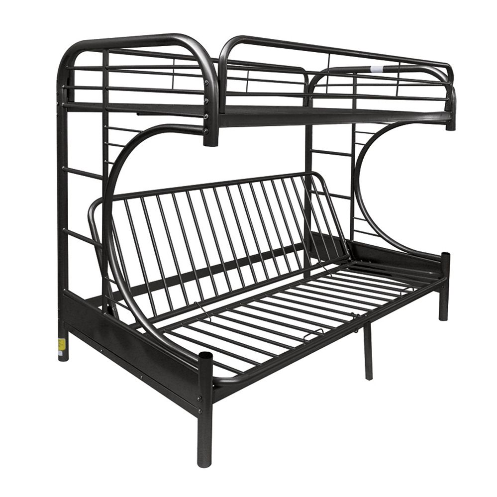 ACME Eclipse Twin-Over-Full Size Bunk Bed Frame with Ladder, and Metal Slats Support, No Spring Box Required (Frame Only) - Black