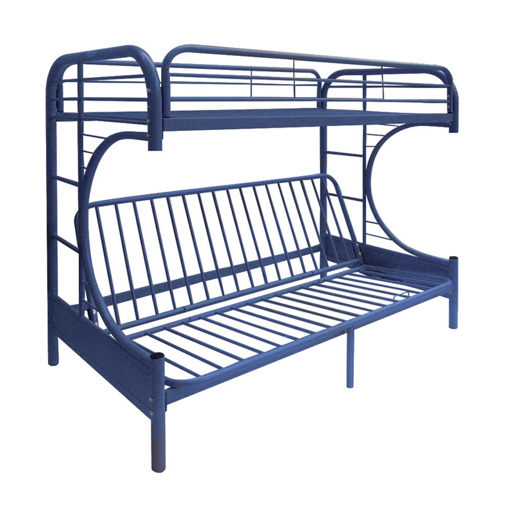 ACME Eclipse Twin-Over-Full Size Bunk Bed Frame with Ladder, and Metal Slats Support, No Spring Box Required (Frame Only) - Navy