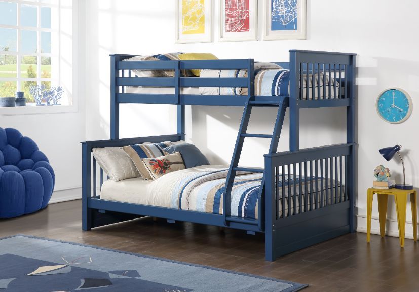 

ACME Harley Twin-Over-Full Size Bunk Bed Frame with 2 Storage Drawers, and Wooden Slats Support, No Spring Box Required (Frame Only) - Blue