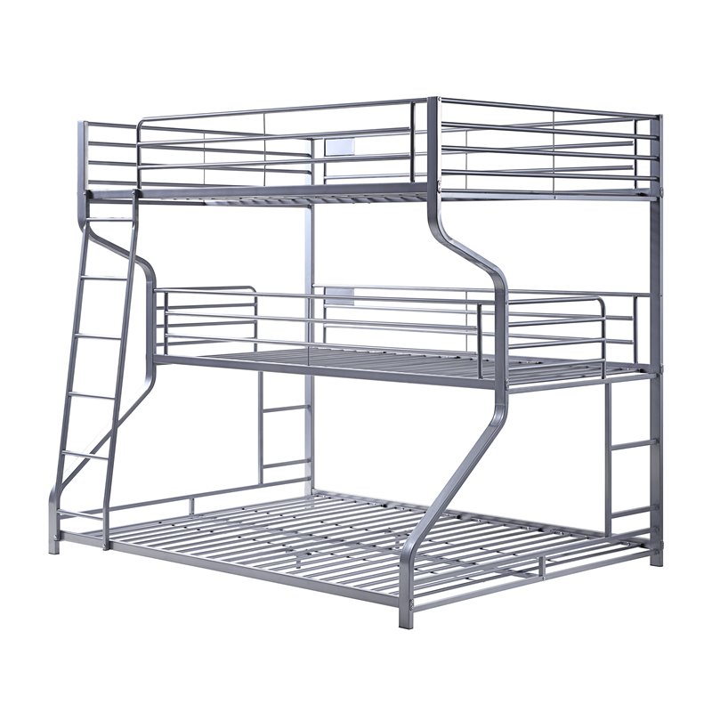 

ACME Caius Twin-Over-Full-Over-Queen Size Triple Bed Frame with Ladder, and Metal Slats Support, No Spring Box Required (Frame Only) - Silver