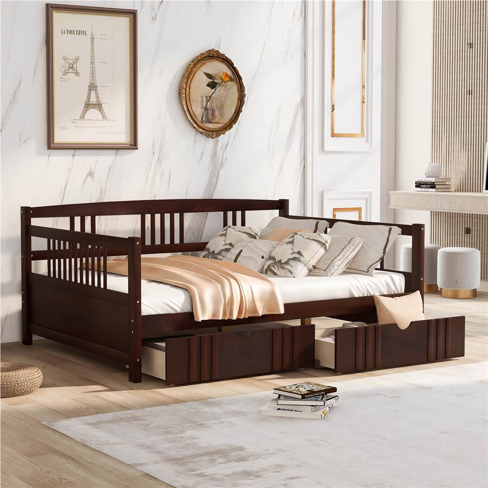 Full Size Daybed with 2 Storage Drawers Espresso