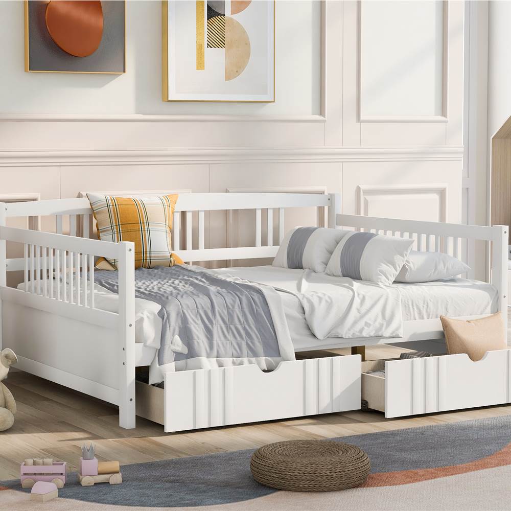 Full Size Daybed with 2 Storage Drawers White