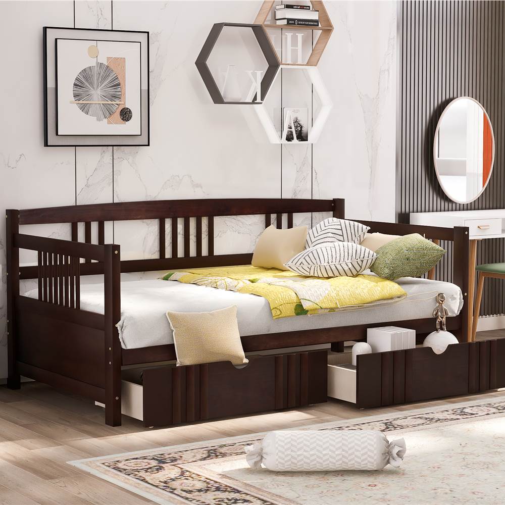 Twin Size Daybed with 2 Storage Drawers Espresso