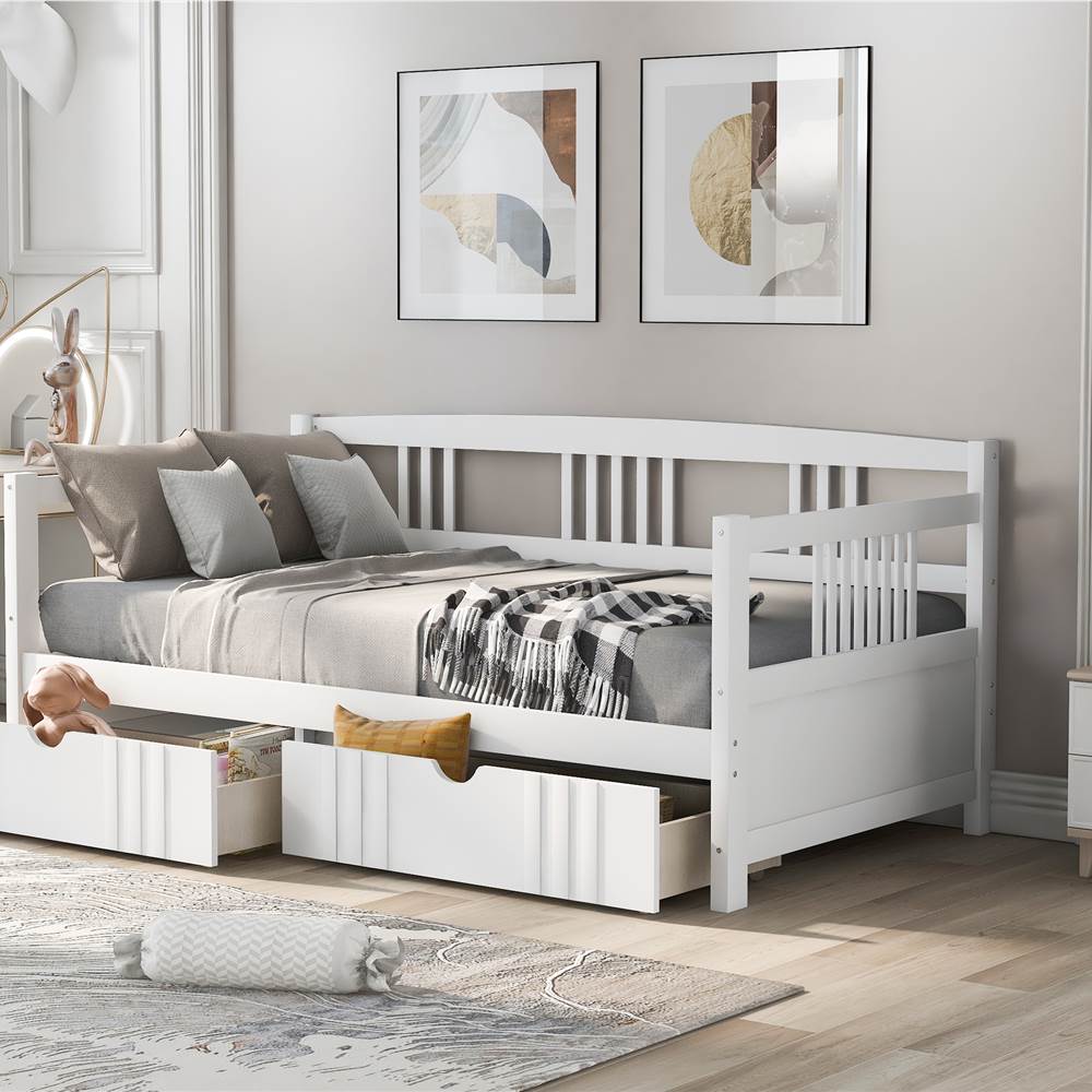 Twin Size Daybed with 2 Storage Drawers White